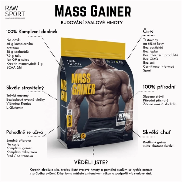 Raw Sport Elite Plant Mass Gainer 2,5kg - vanilla | Hodky.cz
